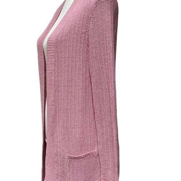 Talbots Cardigan Sweater 100% Linen pastel Pink drop shoulders Open Front Small - Picture 4 of 8